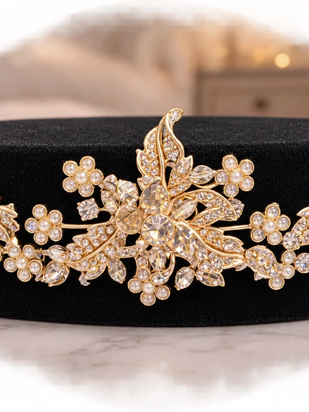 Gold Floral Crystal Hairpiece for Women